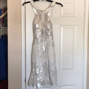 White and silver silk cocktail dress